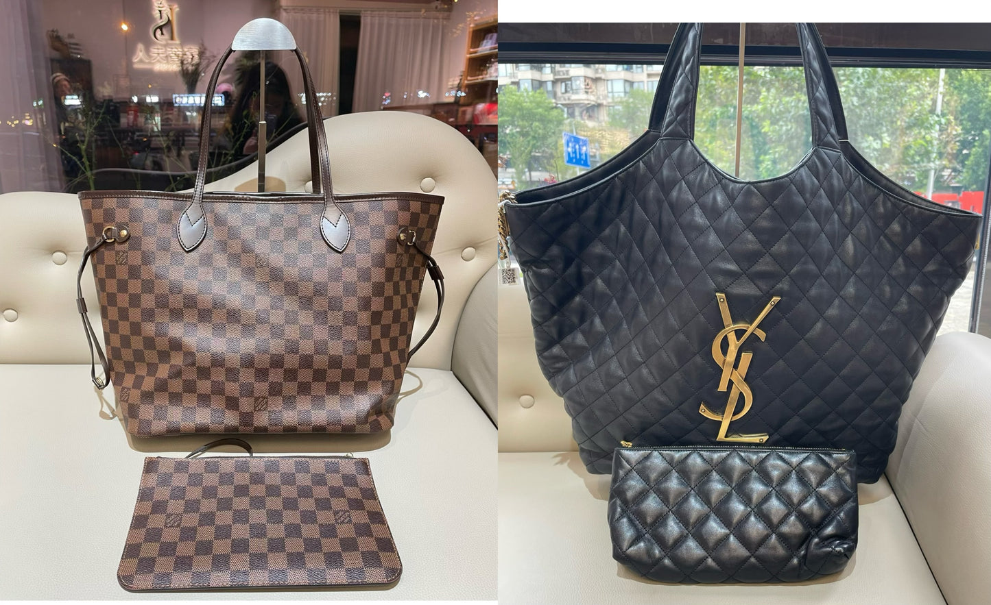 LV Neverful Damier & YSL I Care Tote